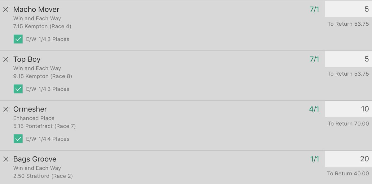4 #racingtips tomorrow. See slip for full details of type and point. Choose the enhanced place where offered. Once you’ve backed all as singles. Take out BAGS GROVE and place the other 3 in an EW Trixie 0.5pt total. Join the group for free to get all tips first #archerstips