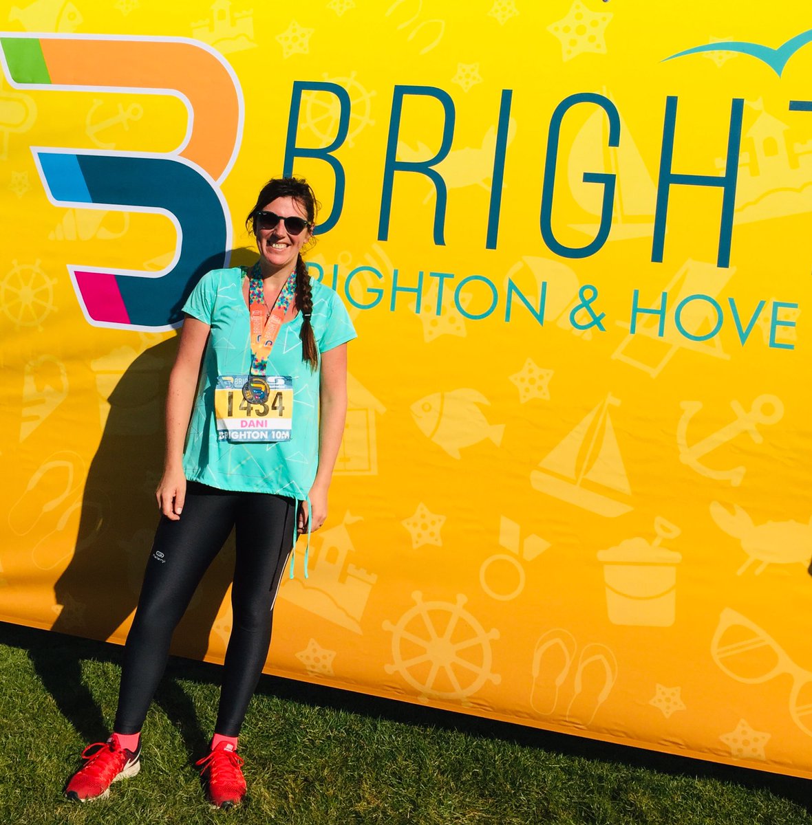 DaniBattersby's tweet photo. What an amazing day I’ve had! 1:24:25 @thebright10, target time 1:35:00, a cycle along the beach, pint(s) & roast and bday celebration for my 3yr old baby girl. DESPERATE to know if she said yes...there was a marriage proposal written on the road outside marine gate! #bright10 https://t.co/5vFl9xdvlx