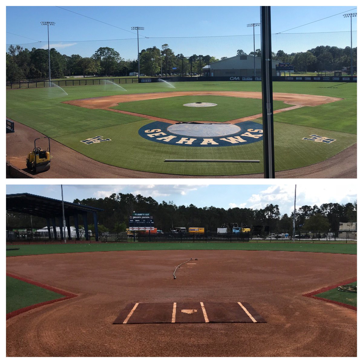 Drew_turf_Hall's tweet photo. It’s been a grind and long hours but Brooks and Boseman are just about ready for action. Some minor details left. @Cbell7492 @brad_billups. @UNCWsoftball @UNCWBaseball #postFLO https://t.co/IBGqaW9G7J