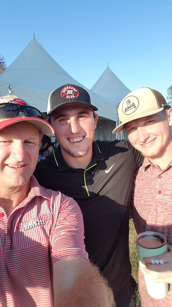RustyStroupe's tweet photo. Enjoyed hanging out with @Matt_Simmons18 and @M_fox_2 , former @GWUBaseball greats both in the pros now- one in Nascar, the other in baseball #DogsGettinItDone https://t.co/Y3g5Qhscqs