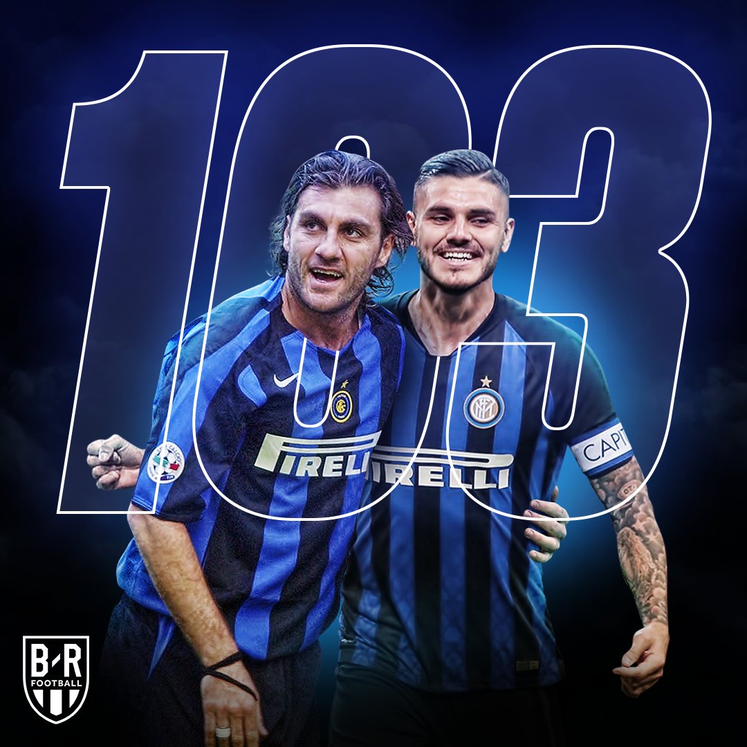 brfootball's tweet photo. Inter Serie A goals: 

—Christian Vieri: 103
—@MauroIcardi: 103 

Icardi is tied at seventh all time for @Inter 🔥 https://t.co/JniMBfkKfR