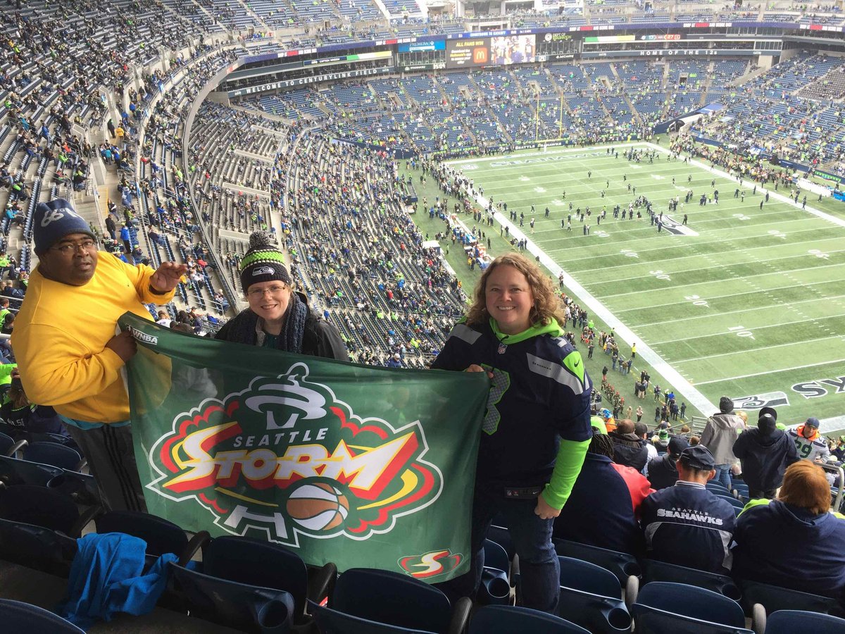 adhultz's tweet image. The @seattlestorm flag is playing visit to the @Seahawks game today.  #GoHawks #WeRepSeattle