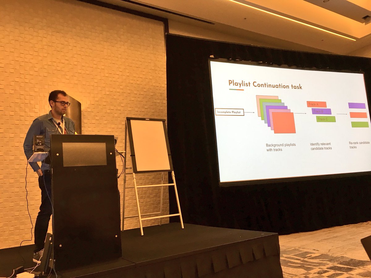 arjenpdevries's tweet photo. MSc student Timo van Niedek presenting his thesis work in Vancouver: proud advisor! MT @SpotifyResearch Shots of #RecSysChallenge2018 Workshop. Papers available @ https://t.co/8PCWCiAUua #RecSys2018 https://t.co/GWvBudzyek