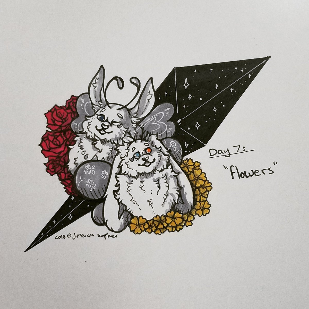 ItsDarlingJess's tweet photo. Inktober day 7 for me was "flowers"
Drew characters owned by myself and a friend paired with roses and primroses to fit the theme!
#inktober #inktober2018 #illustration #traditionalart #day7 #flowers #rose #primrose #copic #copicmarkers #zigpens #gelpen #art https://t.co/P2kE2JtjIN