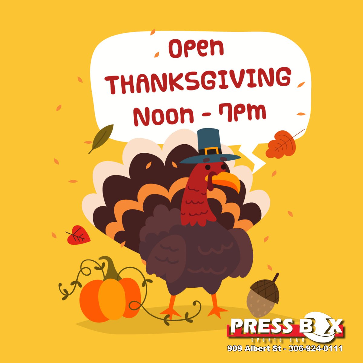 pressboxregina's tweet photo. We are open Thanksgiving Day Monday Oct 8th from Noon-7pm. https://t.co/6lKghei5CI
