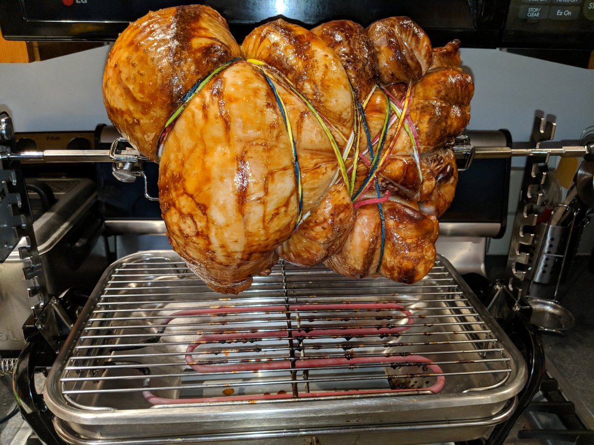 DavidChenTweets's tweet photo. Turduckenison royal roast doesn't look great when it is on the rotisserie but it tastes great when it is done! Didn't have time to secure a goose to make gooduckenison. #ProFamilies #ProFoodies #ProSharing #ProUnity #LetsDoThis #SmartChoice @ProVancouverHQ https://t.co/FYQYD6hvoj
