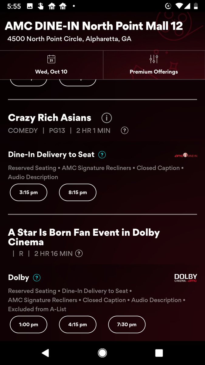 thisisny's tweet photo. @AMCTheatres What's the point of me joining A-List if you guys going to pull the same thing as MoviePass? I can't see A Star Is Born on Tuesday or Wednesday. Showings not even on the weekend. https://t.co/L61JMlTvRr