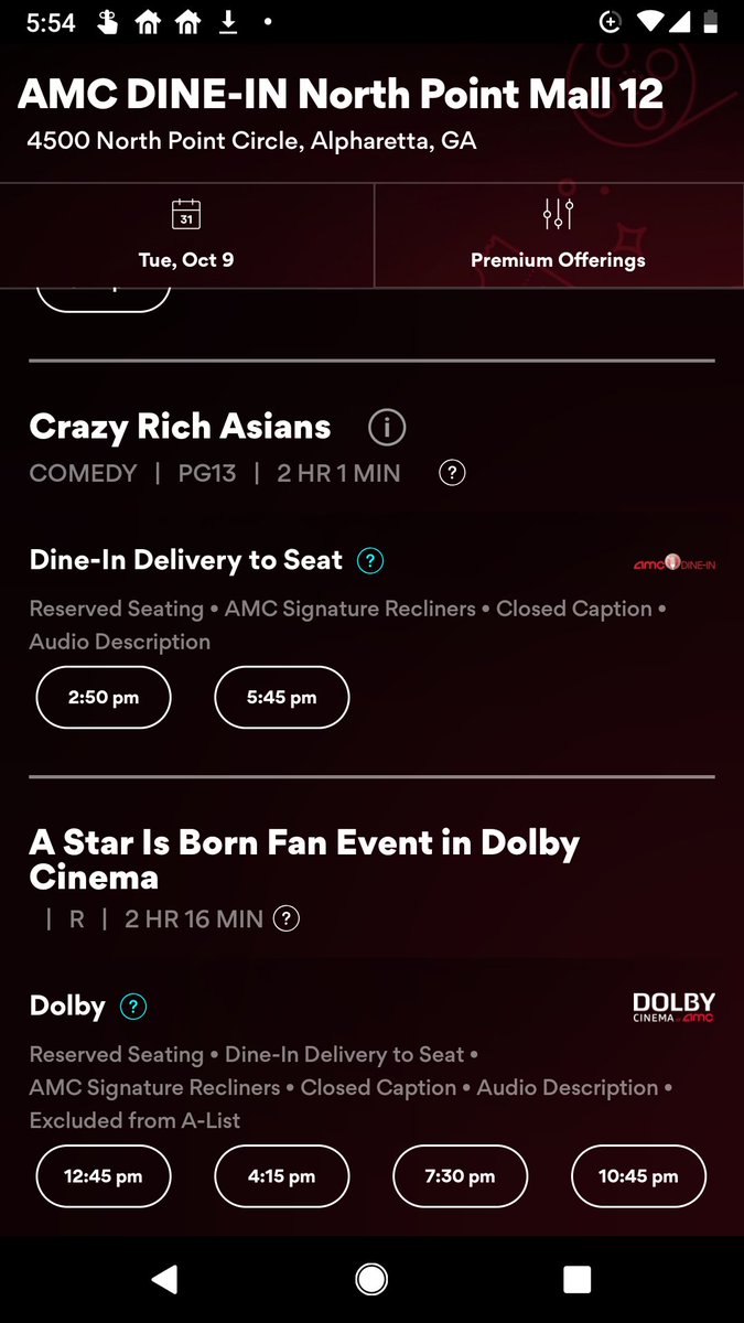 thisisny's tweet photo. @AMCTheatres What's the point of me joining A-List if you guys going to pull the same thing as MoviePass? I can't see A Star Is Born on Tuesday or Wednesday. Showings not even on the weekend. https://t.co/L61JMlTvRr