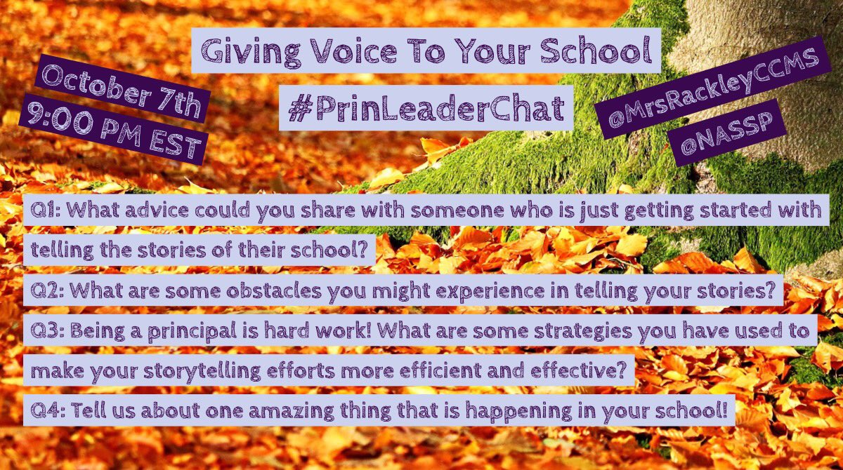 DrRackleyCLSD's tweet photo. Ready to start an awesome conversation about Giving Voice To Your School? Stop by #PrinLeaderChat at 9:00PM EST to share your stories! Looking forward to guest moderating our great chat tonight! @DrBillZiegler @winstonsakurai @smgaillard @casehighprinc @MacburyKristina @dellwein https://t.co/JG6XFxVIf4