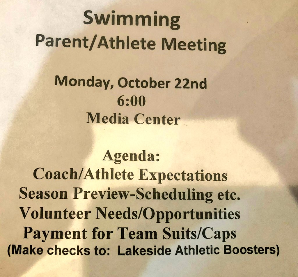 Looking to join the swim team? Coach will be holding a Parent Meeting Monday October 22nd at 6pm in the LHS Media Center. First practice is October 29 at SPIRE  #RestoreTheRoar