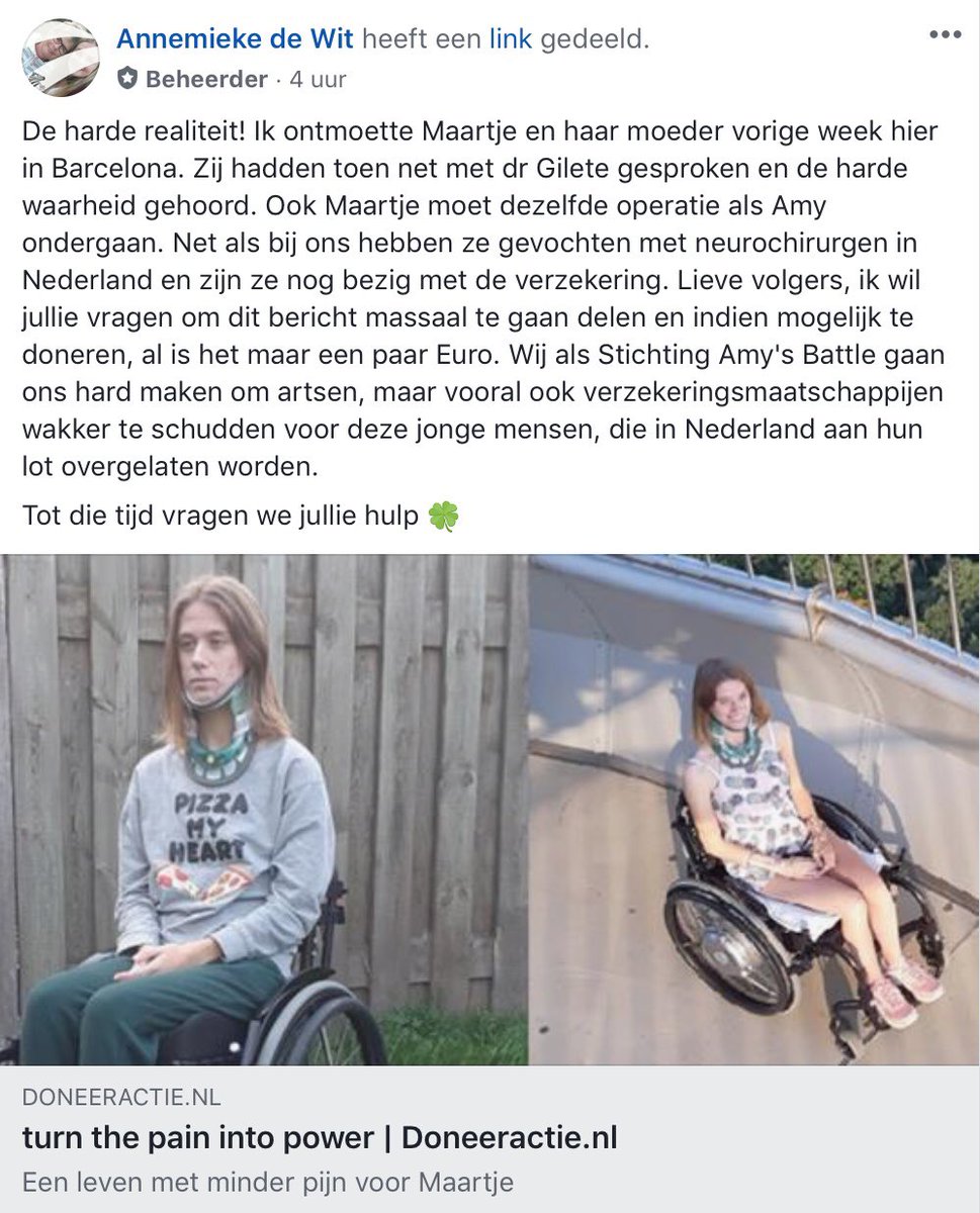 AmysBattle1's tweet photo. Please RT. De harde realiteit! Ook Maartje moet dezelfde operatie als Amy ondergaan. Graag massaal delen en indien mogelijk te doneren: https://t.co/VeYCEGZTC7 Het bericht van Annemieke op fb: 
https://t.co/tGQbeo2G0n ^MK
#turnthepainintopower #Maartje #EDS #EhlersDanlossyndroom https://t.co/cd8ylaRXwu