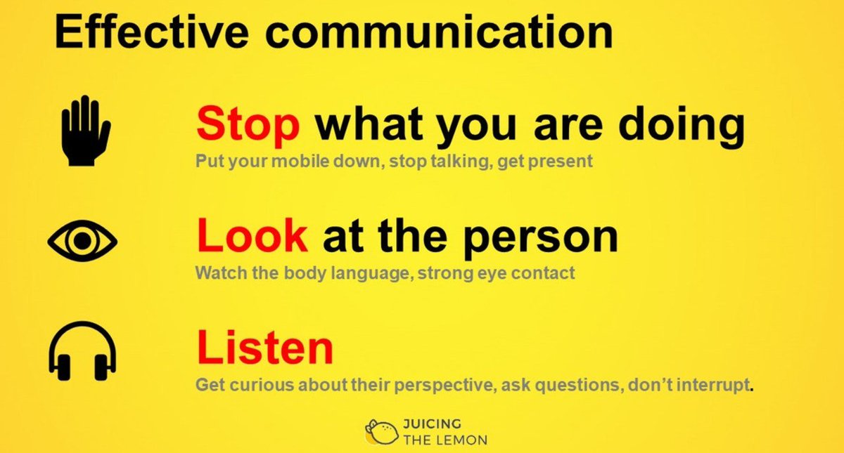 The stop, look, and listen road safety message we learned as kids is just as relevant as adults when used in the context of communication.

What else do you do for effective communication?

#communication #listening #juicingthelemon
