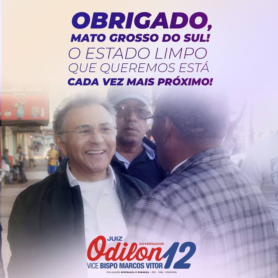 juiz_odilon's tweet photo. Agradeço de coração cada voto de confiança em minha pessoa, mas, principalmente, de esperança em um Futuro Limpo para Mato Grosso do Sul! Confiante em Deus e em nossa vitória, que venha o segundo turno! https://t.co/dQSrgekhlF
