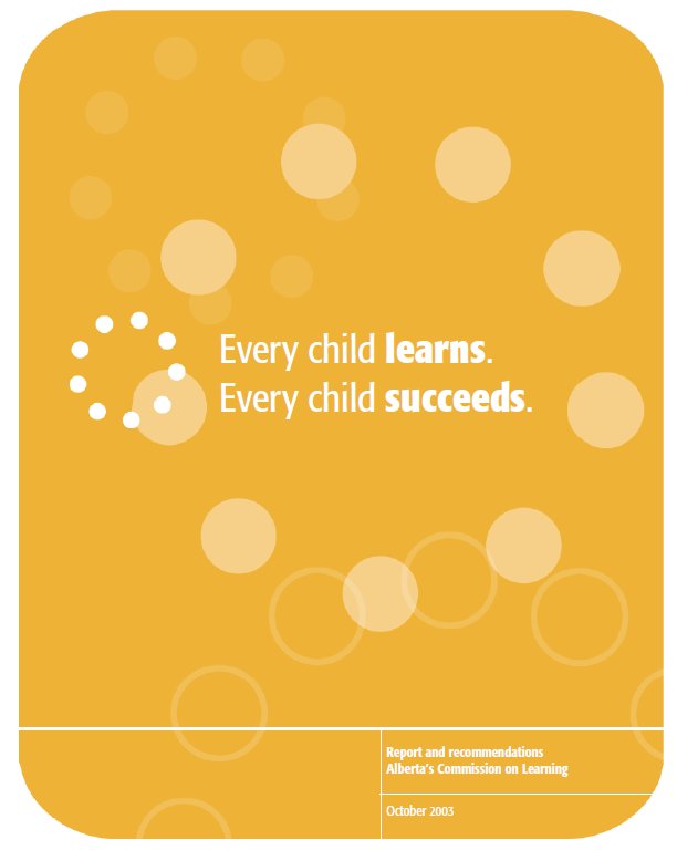 albertateachers's tweet image. On October 7, 2003, Alberta’s Commission on Learning released its final report, Every Child Learns. Every Child Succeeds, which listed 95 recommendations for achieving the commission’s vision for education. Read the report here: bit.ly/2P9ksNp #ableg #abed