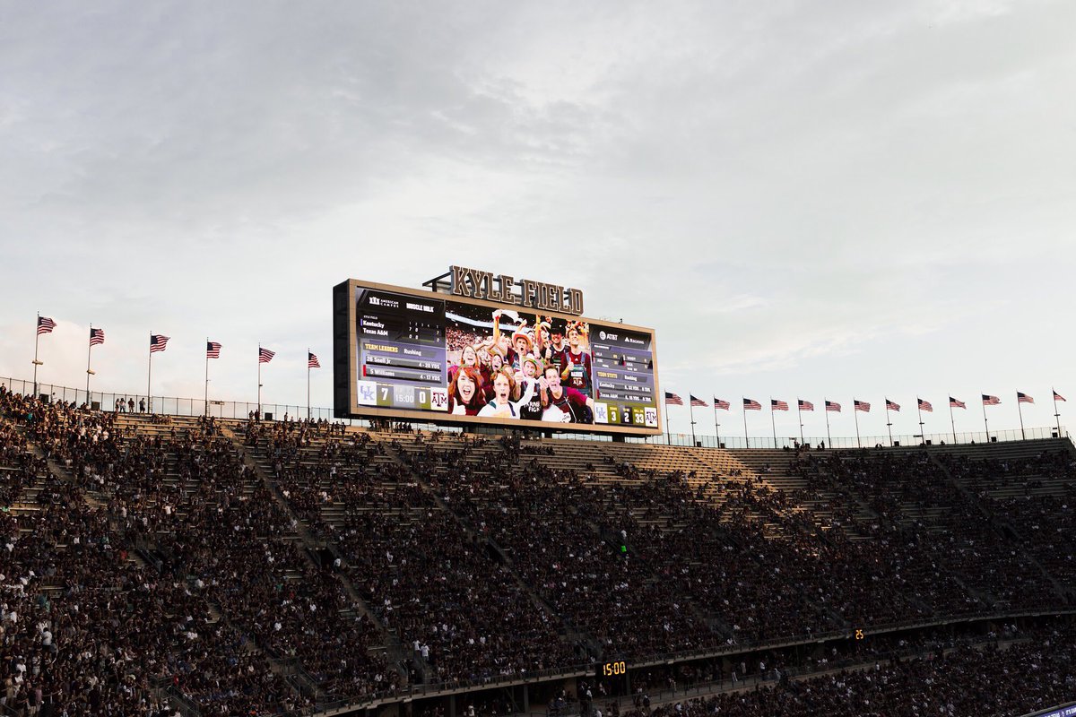 FLiC_TAMU's tweet photo. An Aggie victory and 11 features on the Jumbotron!!! Yesterday was a win for these FLiCsters!! https://t.co/PHasQKg0S8