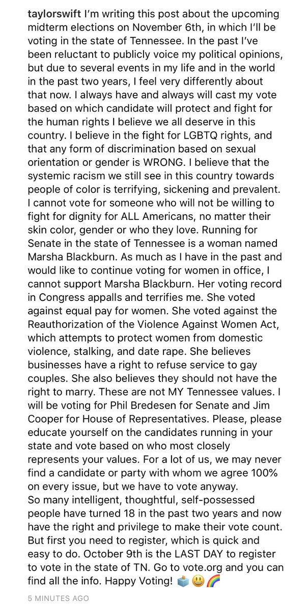 📷 IG | Taylor’s latest post on Instagram - urging everyone to vote.