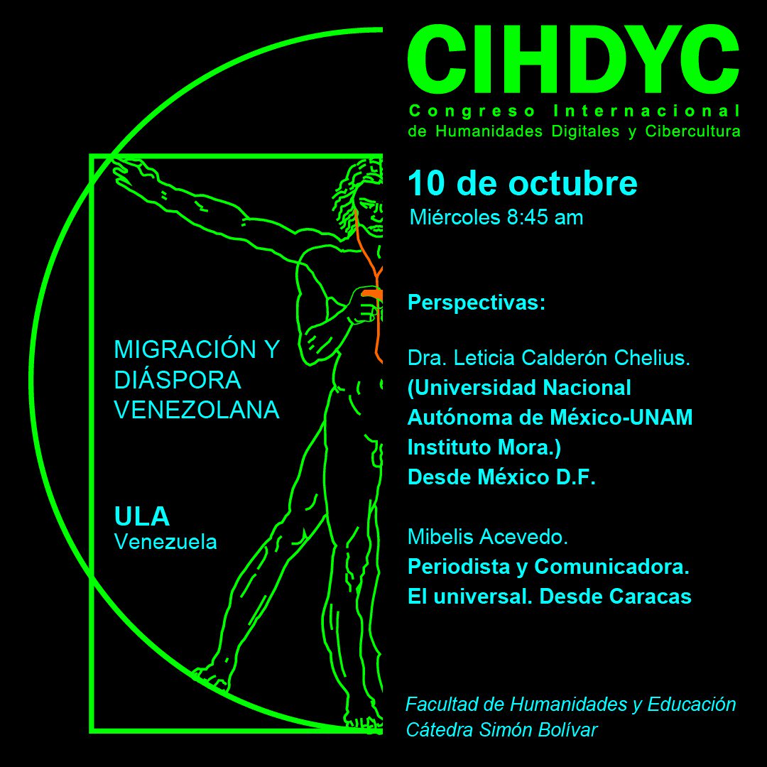 ciberhumanidad's tweet photo. Los invitamos el próximo miércoles 10 de octubre, 9:00am
Migración y diáspora
#ula #Diaspora #Venezuela #CIHDYC https://t.co/ScEWFMloJa