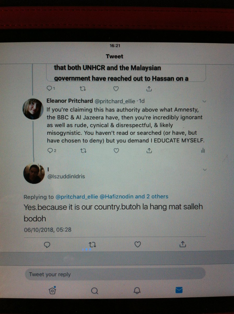 pritchard_ellie's tweet photo. @iyad_elbaghdadi @QuixotesHorse Here's the tweet in question. All part of the persistent devaluation and degradation of Syrian lives. /3 #Syria #Malaysia #KLIA #HelpHassan https://t.co/dyxsoWr5Ft