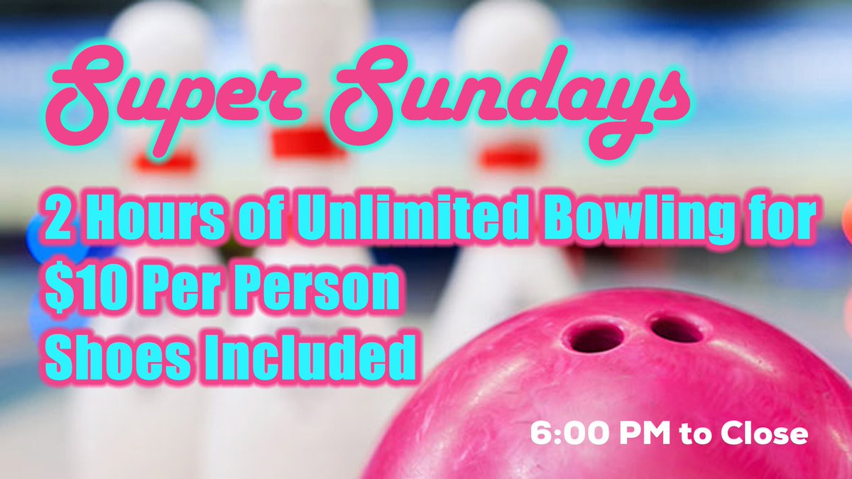 time2sparebowl's tweet image. It’s Super Sunday time! Now until close we have all you can bowl in 2 hours for $10 per person, including shoes. Bring the family and have some fun at Time to Spare. 🎳
.
.
.
.
.
buff.ly/2pDLW2i | 936-445-2695
#Time2Spare #Bowling #SundayFunday #FamilyFun #KickoffTheWeek