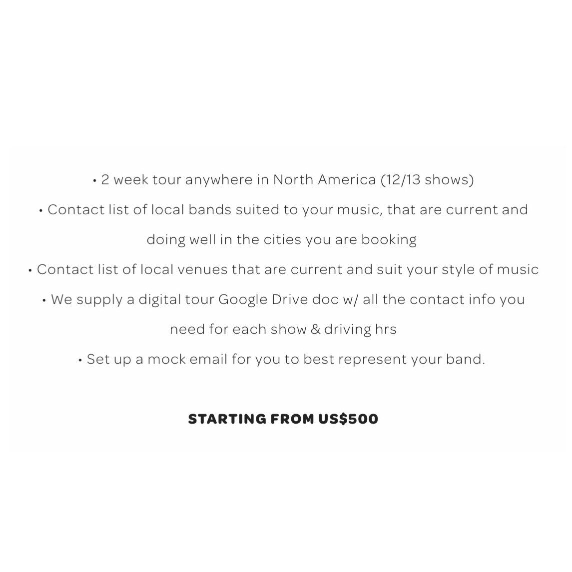 ]|I{•------» We’re super excited about all the acts we’ve been booking tours for, for 2019! We’ve tailored packages all around the country for international and national acts. We keep rethinking how we can work, so we’ve just started TOUR BOOK STARTER. 

summermoonandco.com/tourpackages/