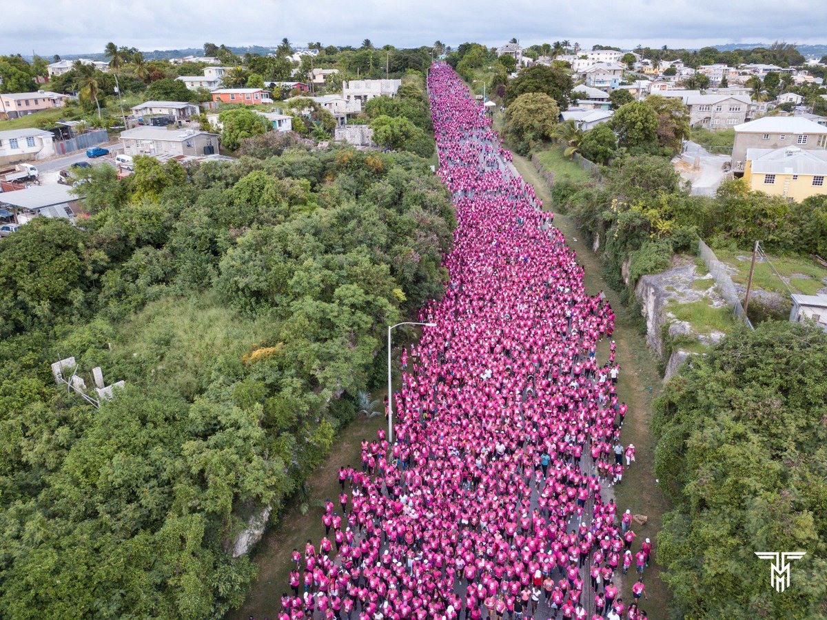 CropOverHUB's tweet photo. 🇧🇧 💗 It was a sea of pink earlier today as thousands of supporters hit the road for the annual Walk For The Cure event held by the Barbados Cancer Society Breast Screening Programme and First Caribbean International Bank.
#ThinkPink #FindTheCure #FightCancer https://t.co/kAVcm0ffYA