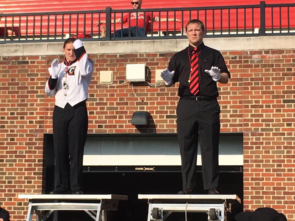 MrLozarNDCL's tweet photo. This weekend, I had the incredible honor of being the drum major for the UC Alumni Band. Thank you to @TUCBIDG and @NichterUC_DoB for allowing all alumni to participate and bring a little extra fire power. #TUCBIDG #TUCABIDG #BoldyBearcat #StandFirstAndLast #Bicentennial https://t.co/cLbUphzORF