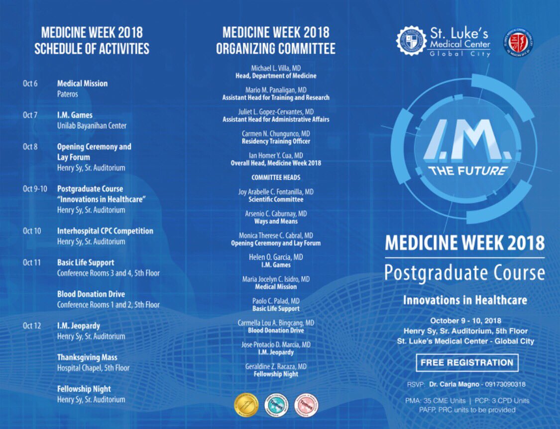 gdyagra's tweet photo. It’s a week-long celebration at #IMWEEK2018 here at #slmcbgc ! Postgrad course is free! Join us for fun and learning! 🤓 will be moderating the session of @mrunplugged on Oct 10. https://t.co/PPEGfZeO2m