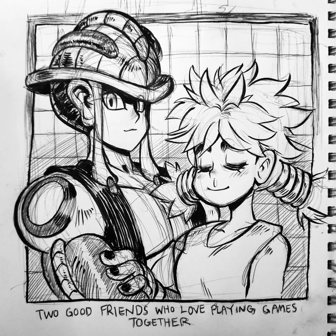 Oct. 7th Inktober. Bit of a small deviation from commissions.

Two good friends who love playing games together. ;w;

My first HxH fanart, just finished this arc.

#Inktober2018 #inktoberday7
#inktober #hunterxhunter #hxh #meruem #komugi #king #chimeraant 