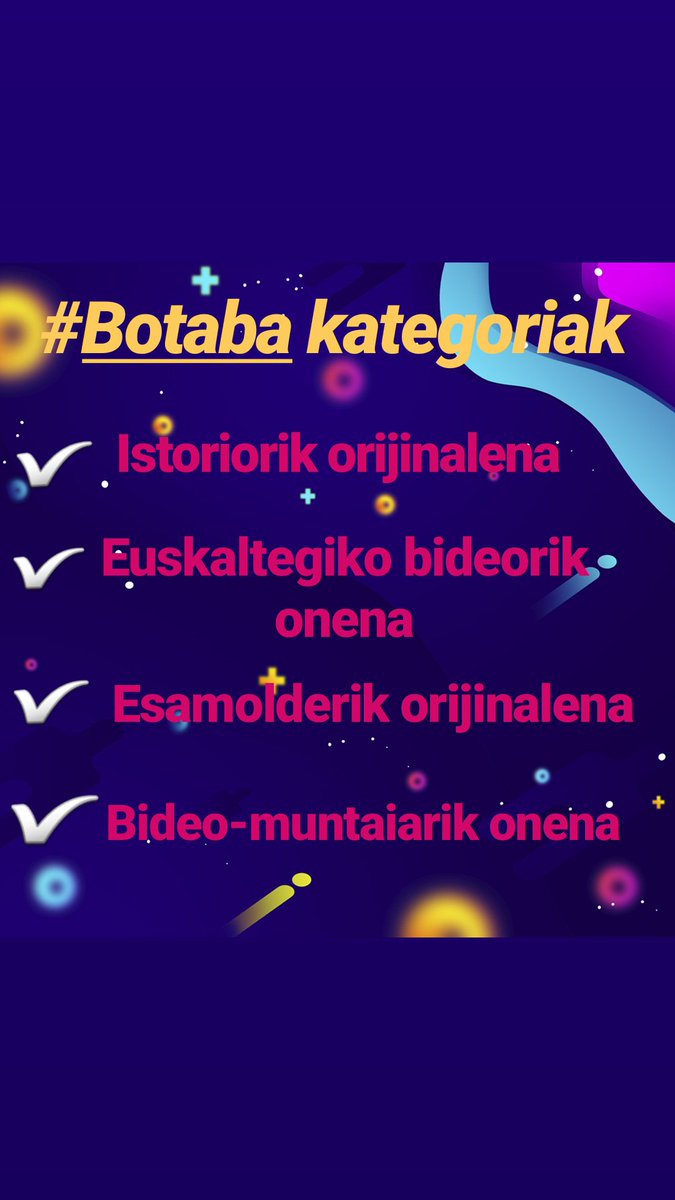 botabaerronka's tweet photo. ποΈ #Botabak berritasunak dakartza aurten. Hiru astez luzatuko da lehiaketa, eta #sariak kategoria ezberdinen arabera emango dira.π
...
#euskara #esamoldeak #lehiaketa https://t.co/wo0ozaheLF