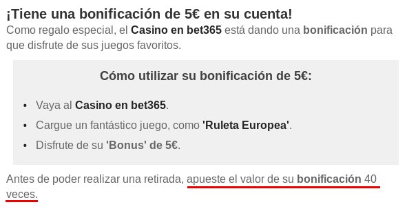 achaSinH's tweet photo. @bet365_es menudo regalo, ¿en serio 40 veces? ¿Tengo que apostar 200€ para hacer efectivo un regalo de 5€? #bet365 #casino #regalo https://t.co/yfGZcGxFU7
