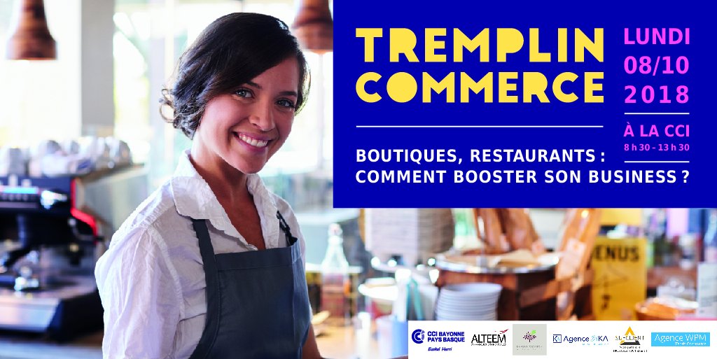 CCIBayonnePB's tweet photo. [AGIR POUR L’ENTREPRISE]
#commerce
Tremplin Commerce à la CCI, une journée dédiée aux commerçants. Des ateliers, un diagnostic personnalisé auprès d’un expert, des rencontres et échanges avec d’autres chefs d’entreprises.
#jaibesoindemacci @Andre_Garreta https://t.co/nl4x6rNOtj