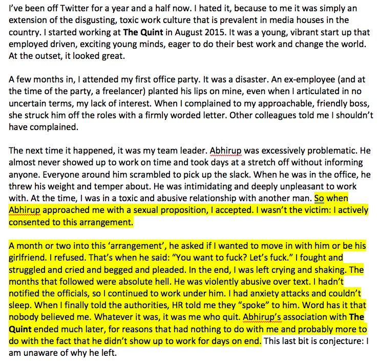 purks92's tweet photo. #metoo because I can't live with this anymore. This happened while I was working at @TheQuint (2016-2017) and the toll it has taken on my physical and mental health is enormous. Right now, I only wish to be heard and believed. https://t.co/JSZ7vumxR7