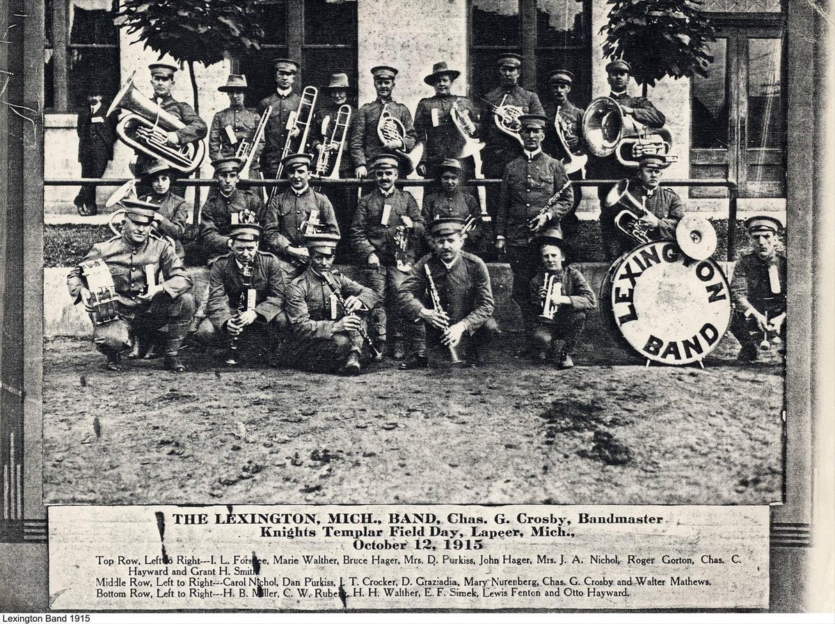 MichiganHist's tweet photo. The Lexington MI band pictured at the Knights Templar Field Day in Lapeer during October 1915 (via Sandusky District Library)
https://t.co/lVPBliDnwS https://t.co/cC6pOU66QR