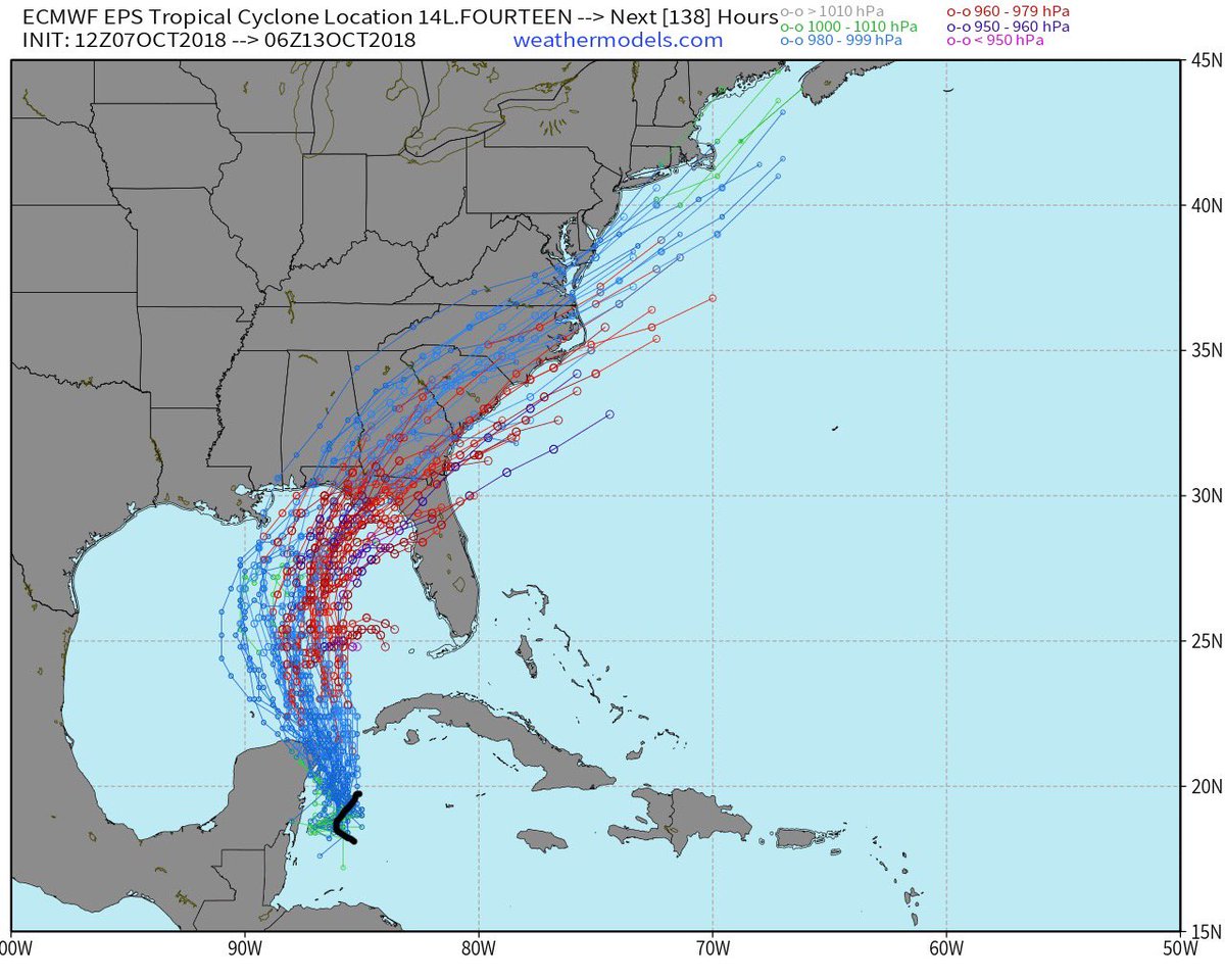 Frankly, Michael is riding the eastern end of the European Ensemble Suite; actual track estimated by the black line. Trends must be monitored closely. @NJSnowFan