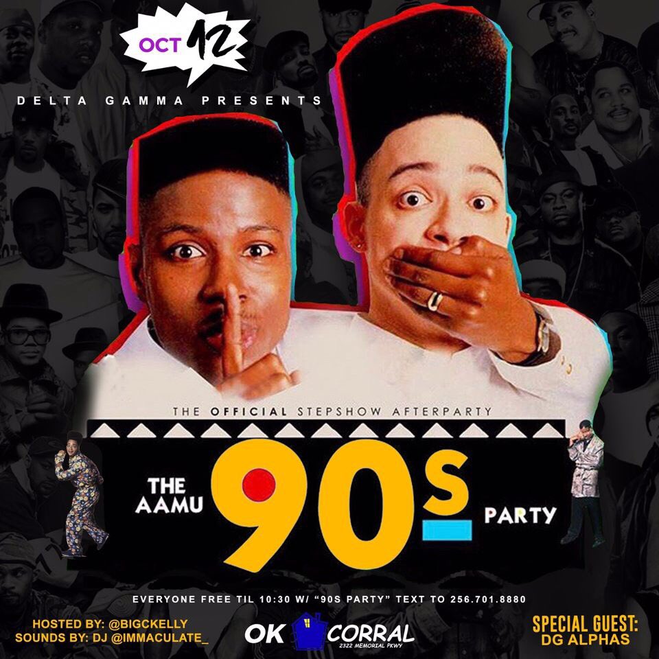 mcckayce's tweet photo. HOMECOMING WEEK IS IN FULL EFFECT, NO SLEEP AT ALLLLLL 😛
CAPACITY ALERT 🚨🚨🚨
This about to be the biggest 90s Party in ALABAMAAAAA 😈 Y’all know how the first one went, LETS TURN UP 🔴💦 #aamuhomecoming
#The90sParty #RCU @deltagamma_alphas #StepShowAfterParty #WeGotJuice 🔴💦 https://t.co/2plPq4KpIS