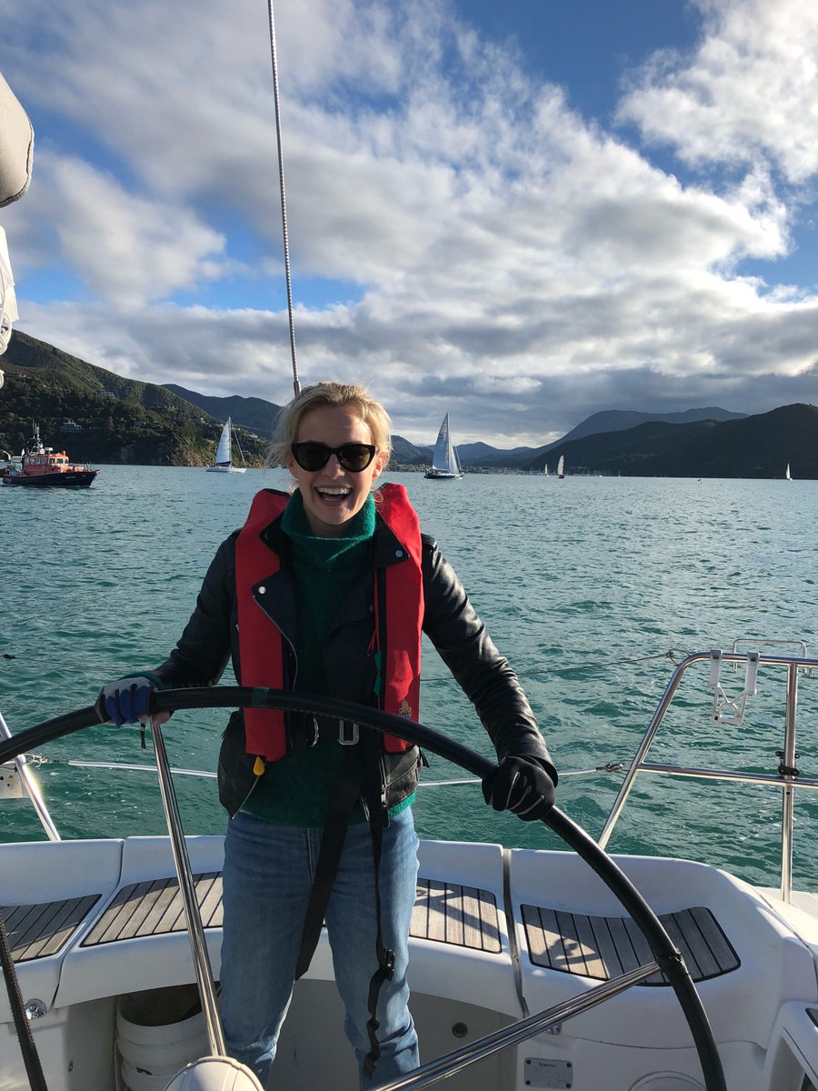 saintclairwine's tweet photo. Our Saint Clair Family Estate winemaker Heather Stewart was lucky enough to spend the afternoon on the water for the Wine Marlborough Twilight Series Race with Art Green and Matilda Rice! ⛵ #marlwinefest #winerace #saintclairwine #wbcracing #winemarlborough #wineworks https://t.co/r6x4yoHuJU
