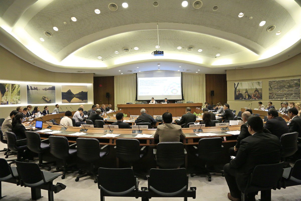 UNESCAP's tweet photo. This week at @UNESCAP, Senior Officials meet to finalize the draft of the #AsiaPacific plan of action on #spaceapps for sustainable development (2018-2030). Find out more: https://t.co/owoNDF8lTQ 

#RESAP #SDGroadmap #GlobalGoals https://t.co/tEOoZwhudS