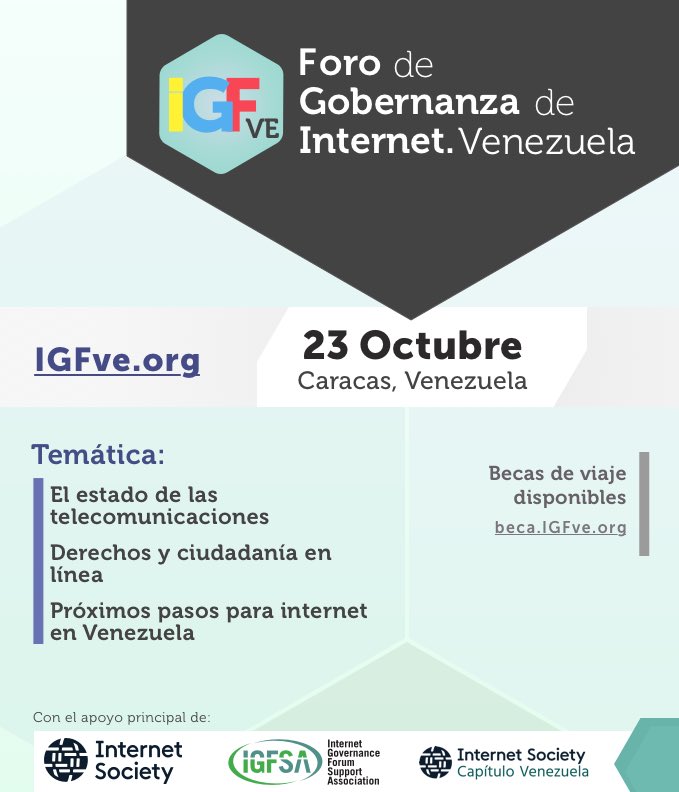 ISOC_Venezuela's tweet image. Este 23 de Octubre se celebrará el Foro de Gobernanza de Internet de Venezuela @IGFve 
Locación: @FOROXXI Piso 5, Avenida Eugenio Mendoza #caracas
Costo: Gratis
Registro: eventbrite.es/e/entradas-igf…