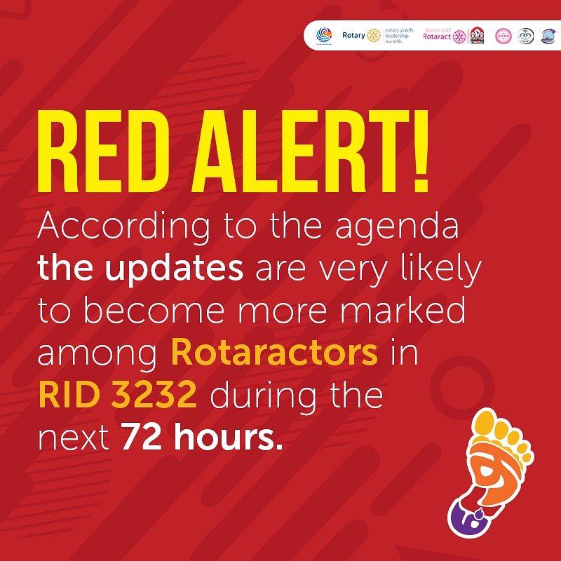 rotaract3232's tweet photo. 🔊 *RED ALERT* 🔊
Watch out this space for next 72 hours
#RID3232 #NammaYear #TogetherWeChange #Rotaract #Rotary #MyRotaractMoment #RYLAThadam #தடம் #rczenith #rcaiht #rcsathyabama https://t.co/twXNqGQGf0