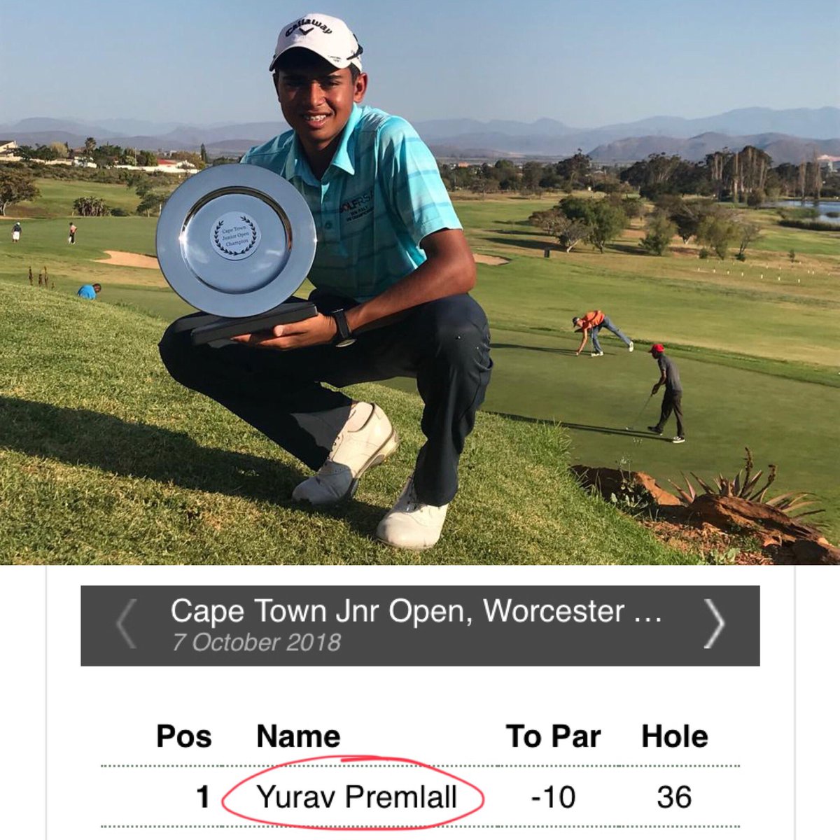 MJBalderstone's tweet photo. ✅ Cape Town Junior Open Winner
✅ 69,65 (-10)
✅ 15 years old
#rememberthename #tgse #bsi https://t.co/87ngsxzzCv