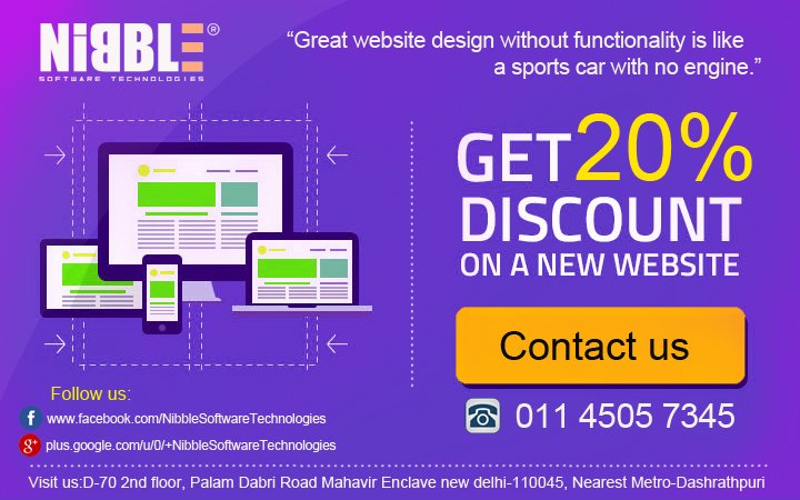 nibblesoftware's tweet photo. Why are you getting delay for your new #website? Get 20% off on new website design development. Save big on your #startup.
Visit us: https://t.co/d4mXYyTaZu Call us: 011 4505 7345
#webdesign #webdevelopment #flightwebsite #hotelwebsite #XMLAPI #APIIntegration #Ecommerceweb https://t.co/UZcGKriry6