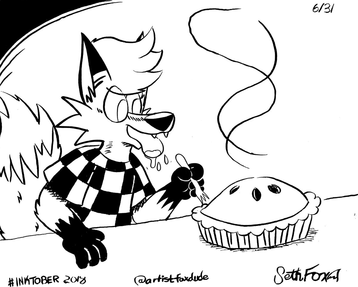 ArtistFoxDude's tweet photo. Inktober Day 6/31!
Drooling - (Followed the prompt, finally)
Nothing makes Seth drool more than some freshly baked pie!
#Inktober #InktoberDay6 #Inktober2018 #pie #pies #furry #inktober #fox #sethfox #tubularfoxart @ArtistFoxDude https://t.co/5vu3DL1pB2