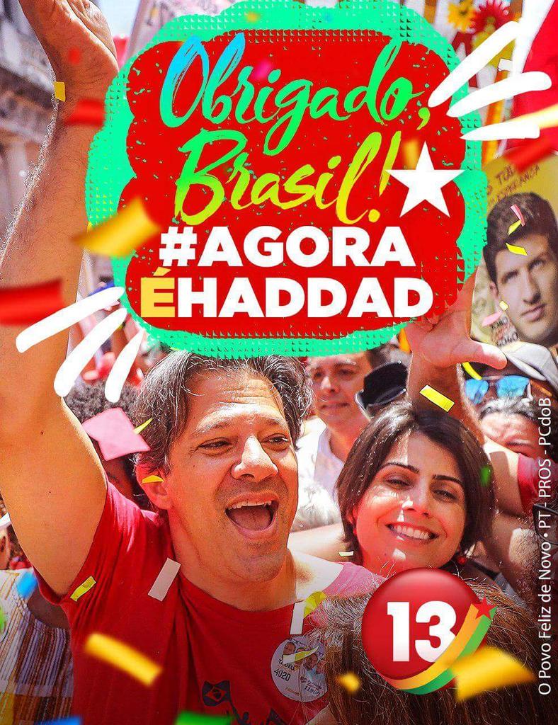 ManuelaDavila's tweet photo. #AgoraÉHaddad
Agradeço a todas e todos que depositaram nas urnas a confiança de ver o Brasil feliz de novo. https://t.co/ZTqXFc1vNA