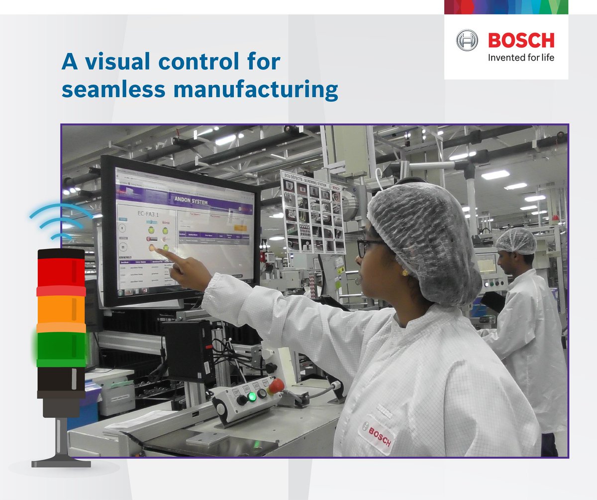 boschindia's tweet photo. "Introducing the #ANDONsystem, an #innovative technology
that helps us to #KeepTheLineRunning. It is a visual control
that enables an operator to alert the team lead in case of
abnormal situations in the production line.
#BoschAutomotiveElectronics" https://t.co/xrUzJncDUi