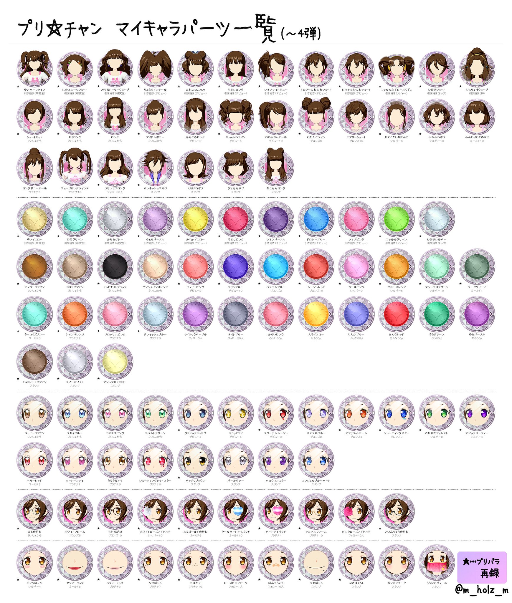 まちゃ プリパラ マイキャラパーツ一覧 以前に作ったマイキャラパーツ一覧です ご自由にお使いください プリパララストまで 多分 抜け無しです T Co Hhebduexut Twitter