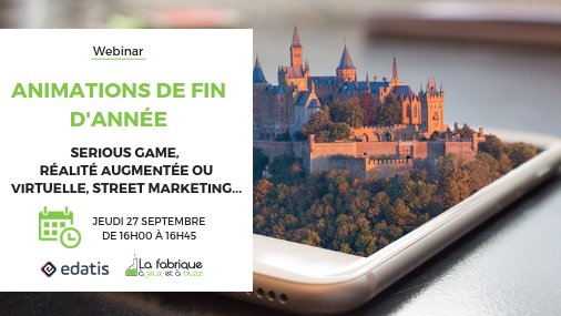 edatis's tweet photo. ⏳J-1 En collaboration avec La Fabrique à Jeux et à Buzz
Webinar: Animations de fin d'année 🎆: serious game🎮, Réalité virtuelle et augmentée, street marketing 📣...
🗓️ Jeudi le 27/09 à 16h
Inscrivez vous! 👇
https://t.co/jyyCYeUduU https://t.co/MOP9c1dTo0