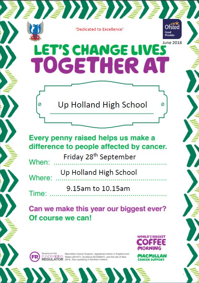 UHHSchool's tweet photo. #MacmillanCoffeeMorning #uhhs 28 9 18 9:15am https://t.co/s7WgoStYm0