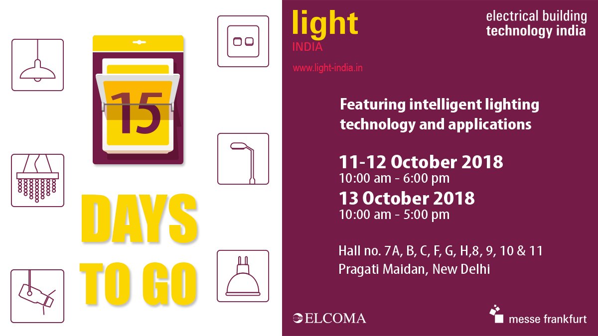 MF_IND's tweet photo. 15 days to go - Light India, 2018
@MF_IND holds 15 #Light + #Building technology fairs World-Wide.
Depending on the region, these events bring together and represent the various aspects of building-services technology.
#MesseFrankFurtIndia #KnowYourLight #SmartLighting https://t.co/QZWMLu3idm