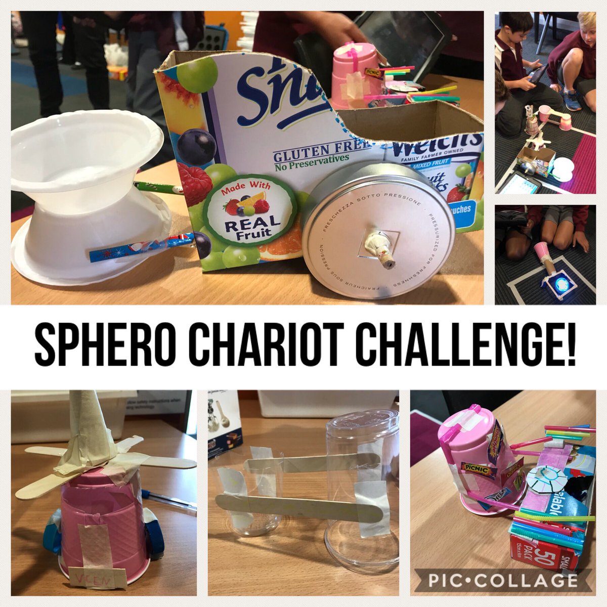 Today we attempted the ‘Sphero Chariot Challenge’ in our Stage 2 STEAM club. Students had to design a chariot powered by their Sphero and code it through a maze’ #sphero #STEAM