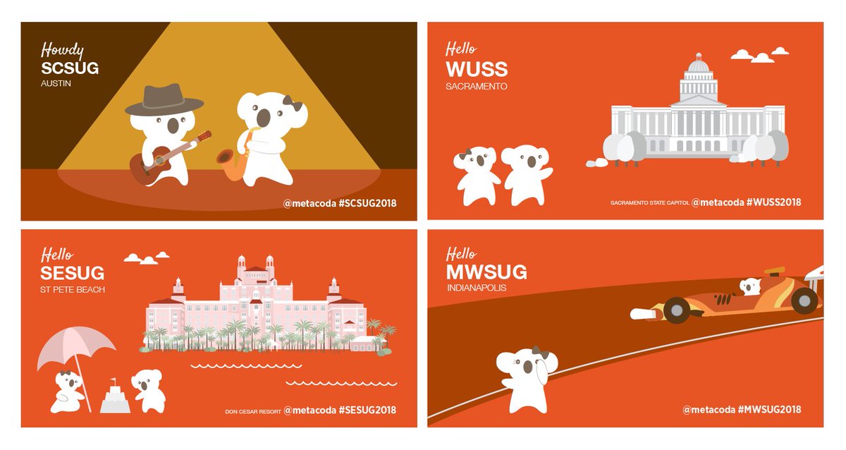 metacoda's tweet photo. We're proud to be a sponsor of the US @SASsoftware  regional conferences - #WUSS2018 #MWSUG2018, #SESUG2018, #SCSUG2018. Enjoy the learning, sharing, networking and have fun with your #metacodakoala! #SASusers #SASpartners #SESUG @wussdotorg @MWSUG_SM @SESUG1  @scsugorg https://t.co/k6sqfctJgV